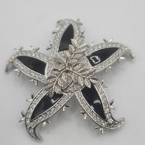 Vintage Starfish Brooch Rhinestone Signed Butler Black Enamel Silver Tone Beach